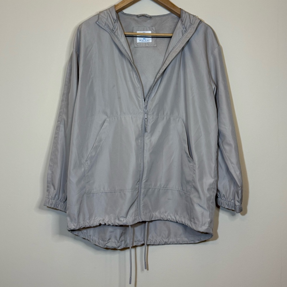 Primark Lightweight Hooded Jacket XS Gray Beige Windbreaker Mesh Vent Spring